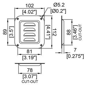 Penn Elcom D0511/07Z technische tekening met maatvoering en montagegaten