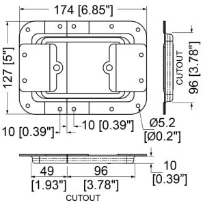 Penn Elcom D0558Z technische tekening met maatvoering en montagegaten