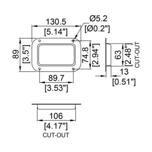 Penn Elcom D0941K technische tekening met maatvoering en montagegaten