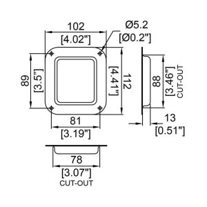 Penn Elcom D0946K technische tekening met maatvoering en montagegaten