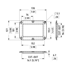 Penn Elcom D2501-PW technische tekening met maatvoering