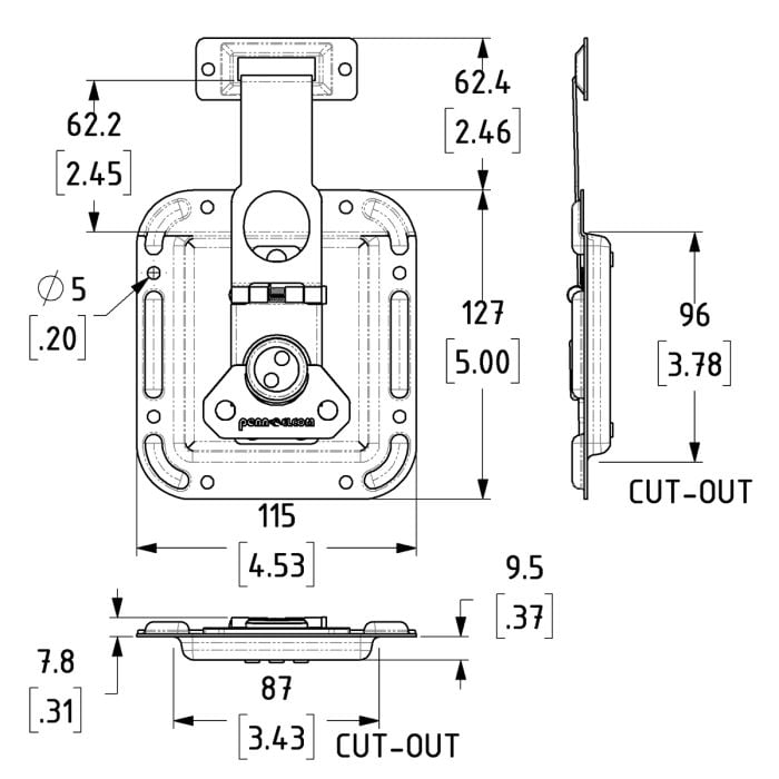 Penn Elcom L0747/64 technische tekening met maatvoering