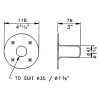 Penn Elcom M1551 actuele technische tekening met diepte 76 mm en flens 118 mm